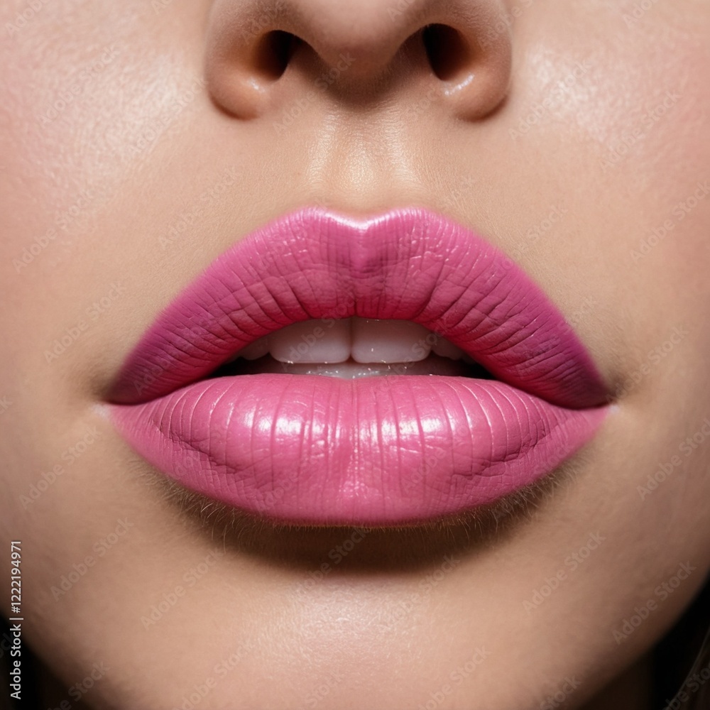 Fototapeta premium lips and pink rose A close eye snapshot