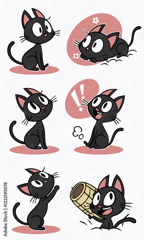 Obraz premium Black cat illustration, vector illustration, cartoon