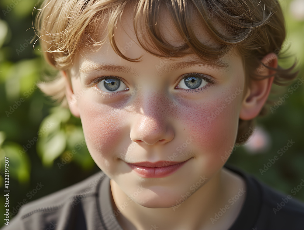Close-Up of a Smiling Scandinavian Boy with Freckles and Blue Eyes in Natural Light Close-Up of a Smiling Scandinavian Boy with Freckles and Blue Eyes in Natural Light