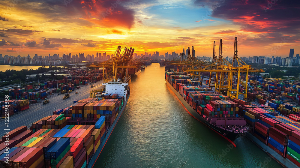 Naklejka premium Warehouse logistics solutions isometric landing page, truck delivery service, transportation process, global shipping distribution, goods export import over the world 3d vector illustration web banner