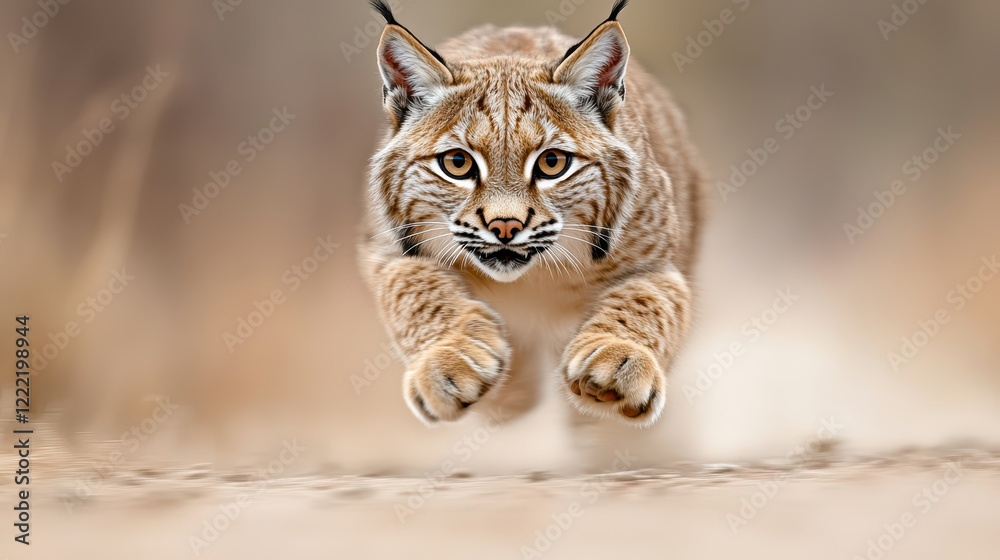 Obraz premium Lynx in mid hunt, poised and focused, showcasing its agility and strength