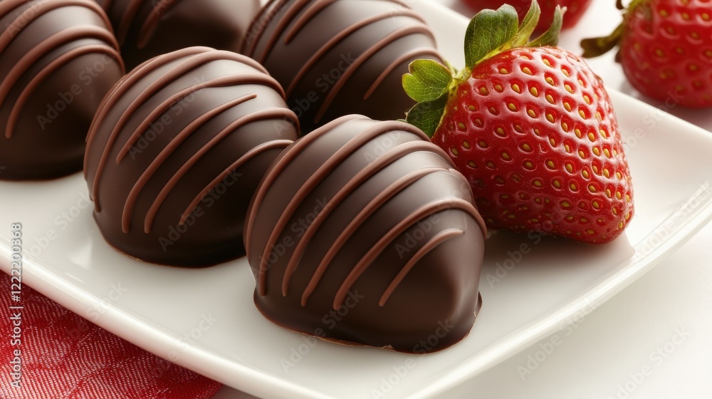 Luxurious Dark Chocolate Covered Strawberries on Plate with Elegant Presentation for Dessert Lovers Luxurious Dark Chocolate Covered Strawberries on Plate with Elegant Presentation for Dessert Lovers