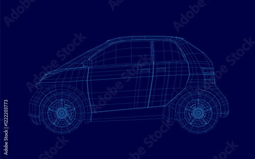 Car is shown in a blue color with a lot of dots. The car is a small car and it is shown in a very detailed manner