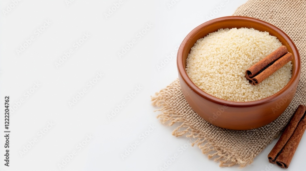 Aromatic Rice with Cinnamon Sticks in a Rustic Bowl Aromatic Rice with Cinnamon Sticks in a Rustic Bowl