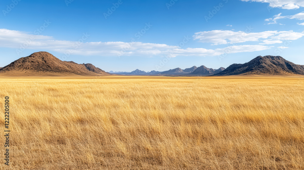 serene landscape featuring golden grasslands and distant mountains serene landscape featuring golden grasslands and distant mountains