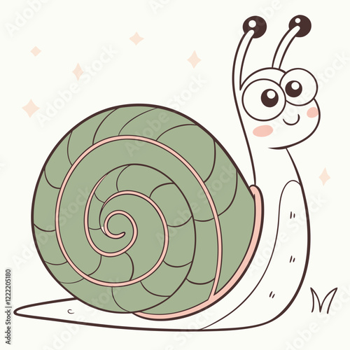 Adorable Cartoon Snail Illustration Happy Snail Shell