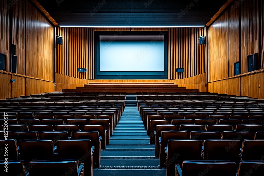 Fototapeta premium Empty Auditorium: Modern Theater Seating & Projection Screen