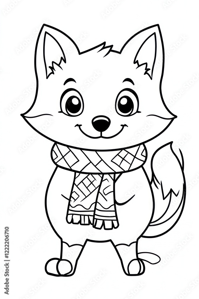 A cute cartoon fox wearing a scarf, ready to be colored in. A cute cartoon fox wearing a scarf, ready to be colored in.