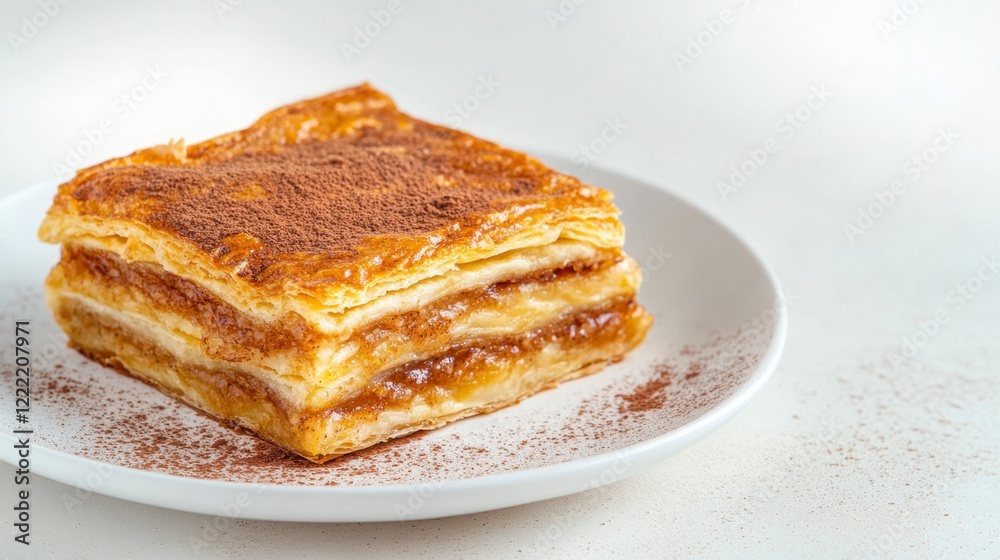 Delicious Layered Apple Pastry with Caramel and Cocoa Dusting Delicious Layered Apple Pastry with Caramel and Cocoa Dusting