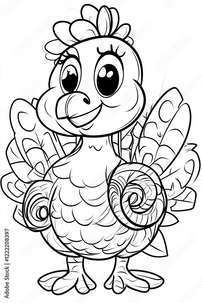 Fototapeta premium A cute cartoon turkey with big eyes and a smile.