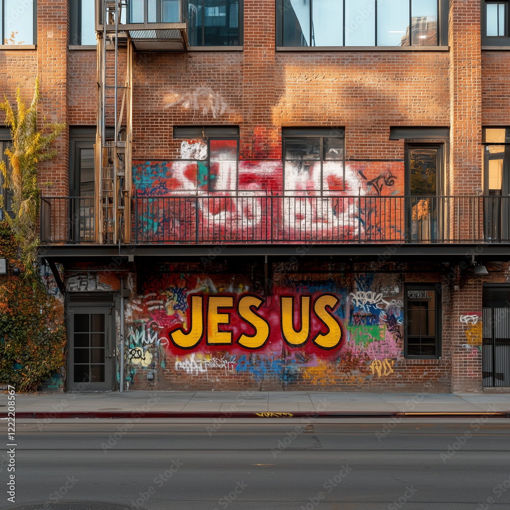 The inscription on the city wall: JESUS The inscription on the city wall: JESUS