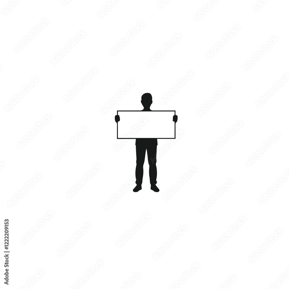 Silhouette of a person holding a sign, ideal for event promotions or sales announcements Silhouette of a person holding a sign, ideal for event promotions or sales announcements