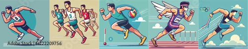 Vector collection of a relay race athlete