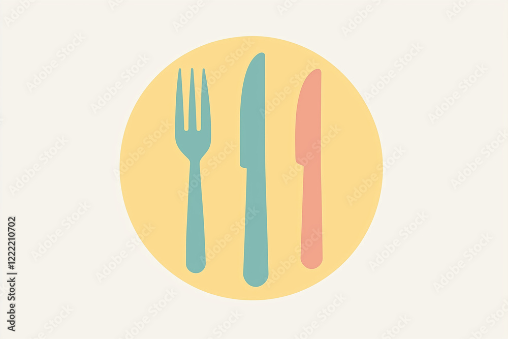 Cutlery set with fork and knives on a colorful background Cutlery set with fork and knives on a colorful background