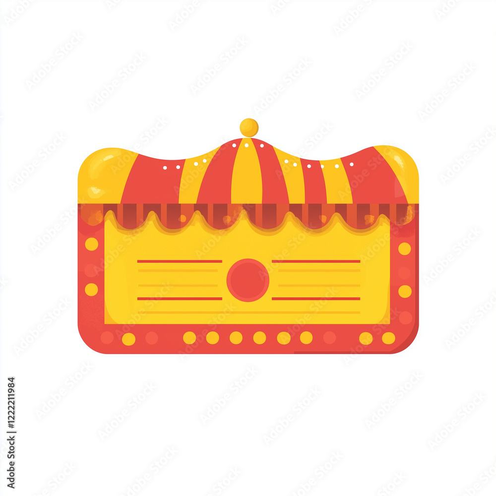Naklejka premium Colorful carnival ticket with striped canopy