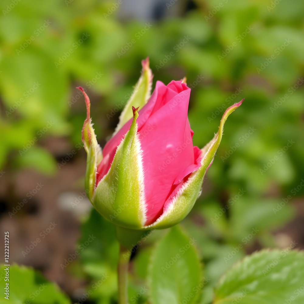 Close-up of pink rosebud blooming in green garden
Close-up of pink rosebud blooming in green garden