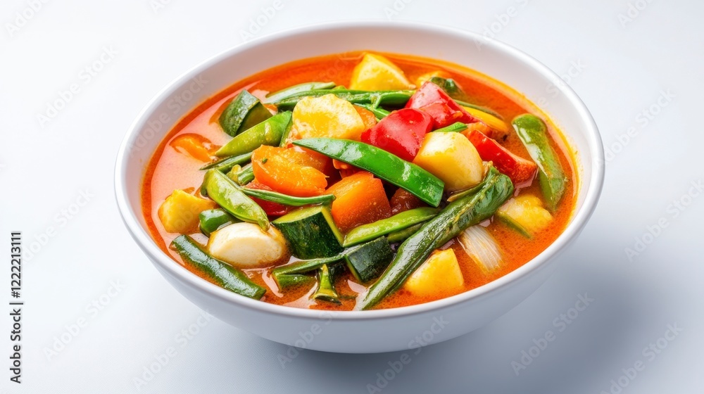 Vibrant Vegetable Red Curry in a White Bowl Vibrant Vegetable Red Curry in a White Bowl
