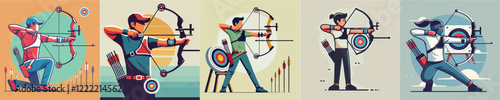 Vector collection of an archery athlete