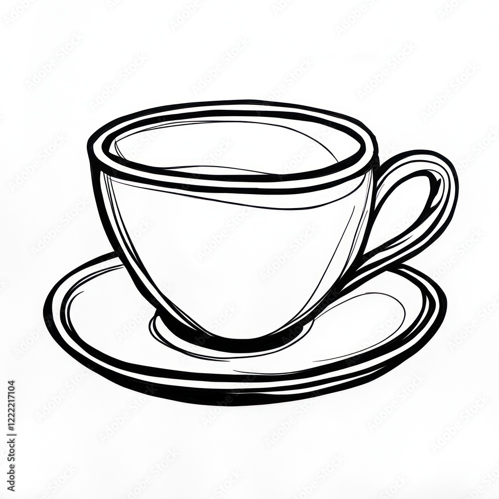 A simple line drawing of a coffee cup and saucer. A simple line drawing of a coffee cup and saucer.