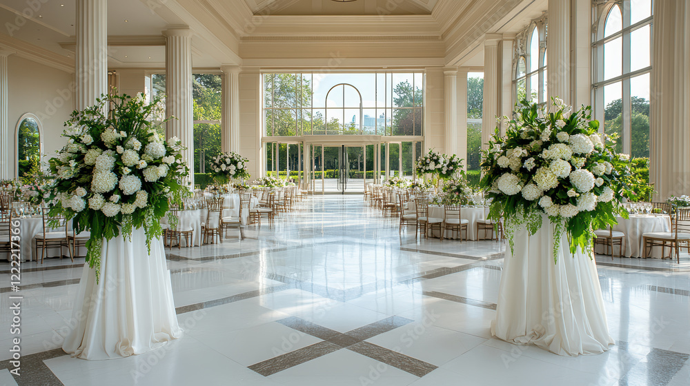 Fototapeta premium Elegant floral arrangements in luxury venue for wedding celebration