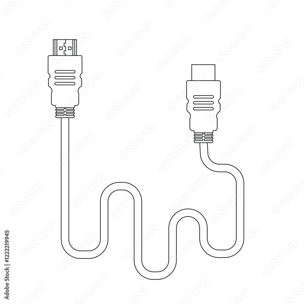 HDMI Cable Outline Icon Illustration on White Background