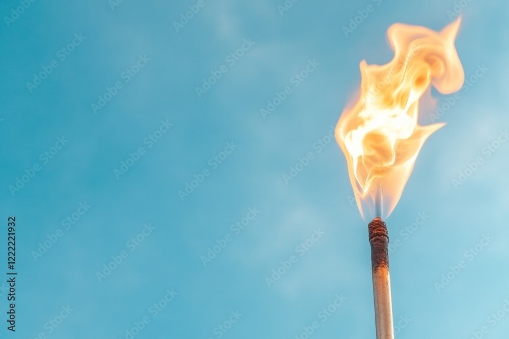 Methane and Business concept, Flame burning brightly against a clear blue sky. Methane and Business concept, Flame burning brightly against a clear blue sky.