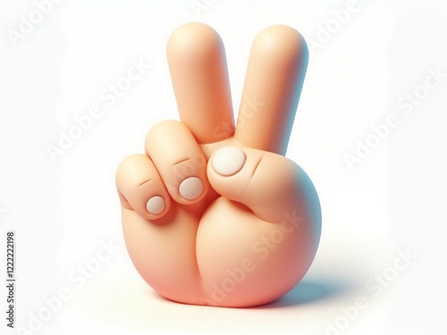 3d render of a cartoon hand with a peace sign over a white background
