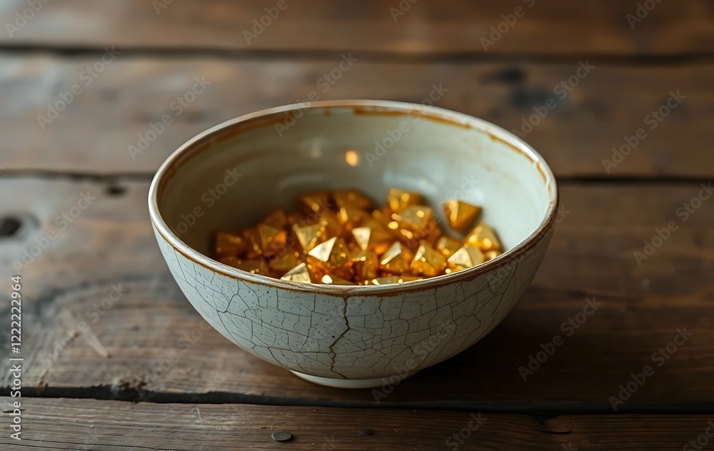 Faded Ceramic Bowl with Glowing Gold-Filled Cracks on Old Wooden Table – Kintsugi-Inspired Art, Vintage Aesthetic, Symbol of Imperfection and Beauty Faded Ceramic Bowl with Glowing Gold-Filled Cracks on Old Wooden Table – Kintsugi-Inspired Art, Vintage Aesthetic, Symbol of Imperfection and Beauty