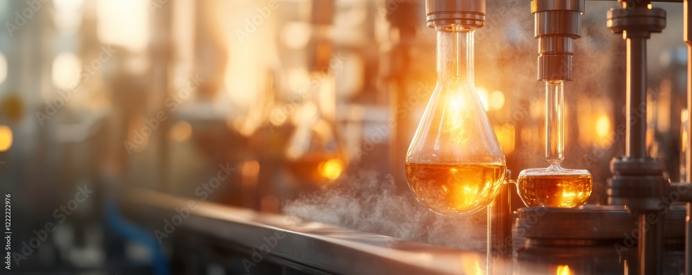 Methane and Business concept, Laboratory scene with flasks and warm lighting creating a scientific ambiance.