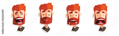 Redhead Bearded Man Head and Avatar with Emotion Vector Set