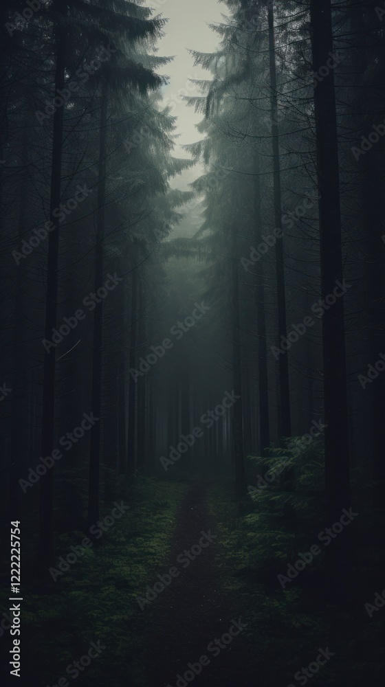 Fototapeta premium Dark aesthetic forrest wallpaper outdoors woodland nature.