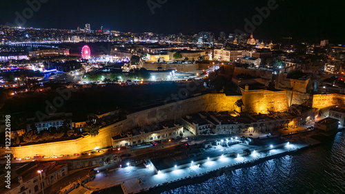 Aerial footage in Malta during winter holidays.	