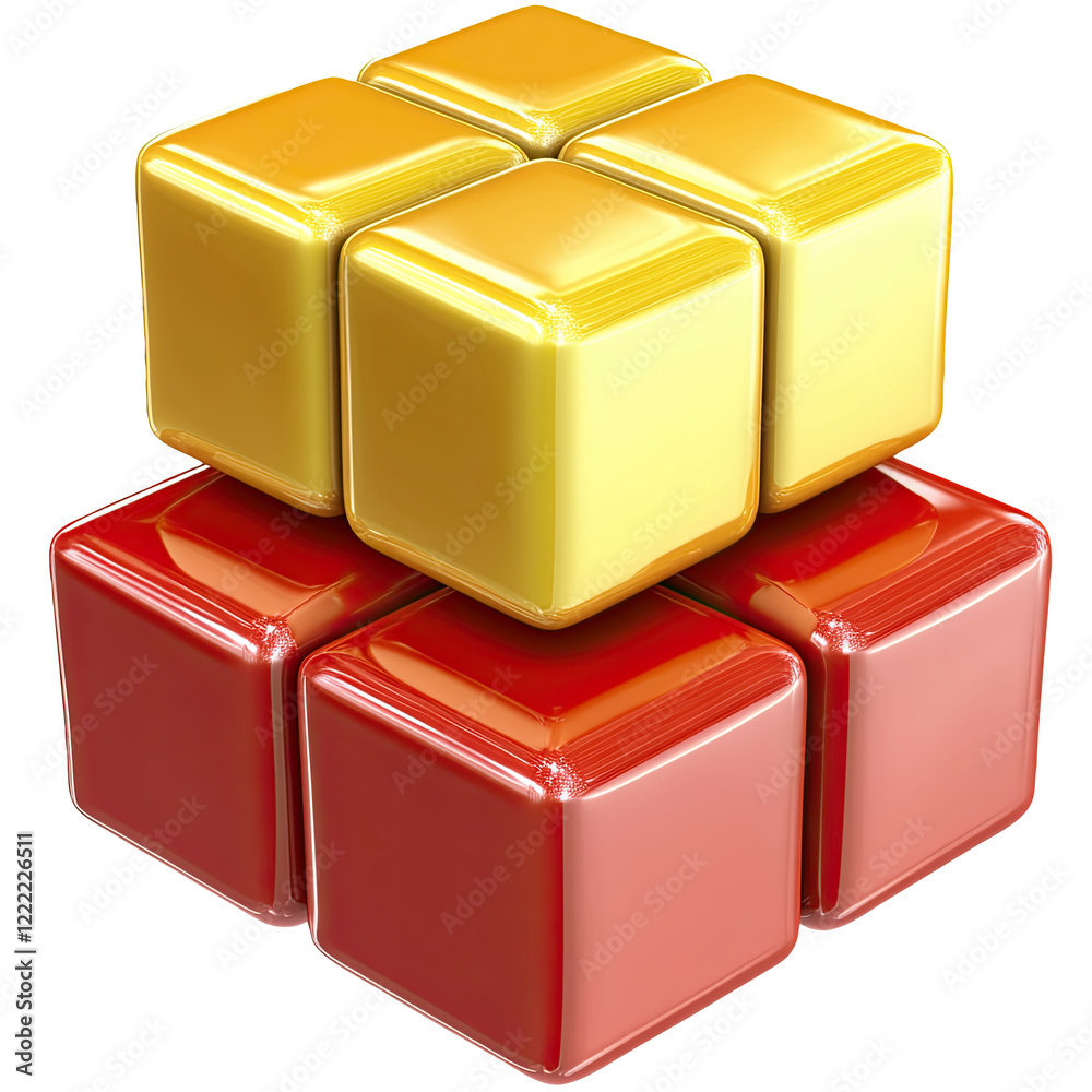 Fototapeta premium Stacked glossy cubes, white background, 3D render, business concept