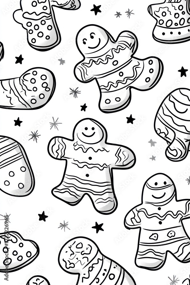 Seamless pattern of gingerbread men and cookies on a white background with stars. Seamless pattern of gingerbread men and cookies on a white background with stars.
