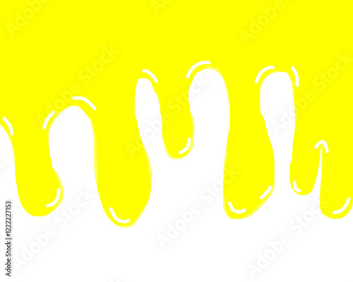 yellow slime flowing on white background. yellow paint running down the walls