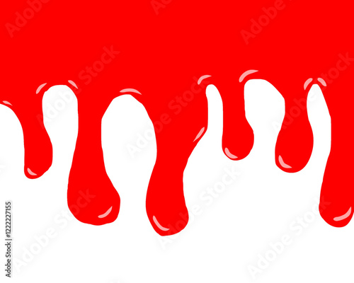 red slime flowing on white background. red paint running down the walls