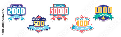 Colorful Thank You Follower Sticker or Label Vector Set
