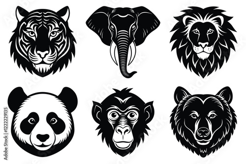 Animal mascot icon set, Wild animal head logo silhouette collection vector illustration photo