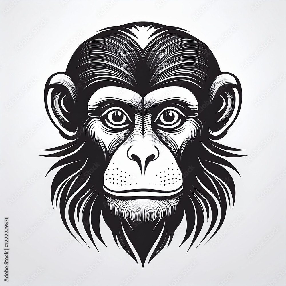 Playful Monkey Head Illustration with Detailed Features and Expressive Face Playful Monkey Head Illustration with Detailed Features and Expressive Face