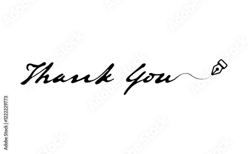 手書き風の筆記体で書いたThank you（ありがとう）の文字（カリグラフィー）