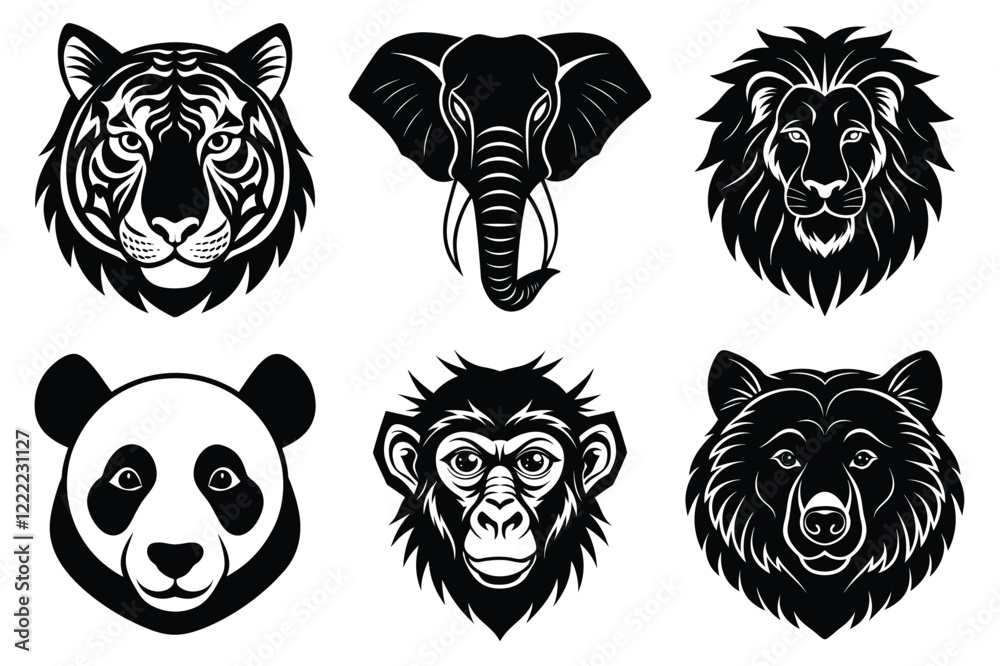 Obraz premium Animal mascot icon set, Wild animal head logo silhouette collection vector illustration