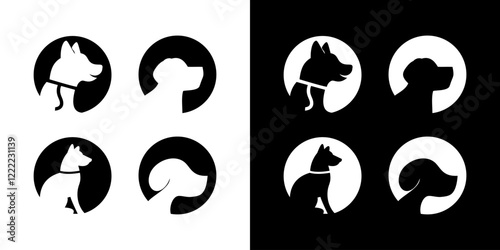 Set of Dog head side silhouette in circle icon puppy pet logo