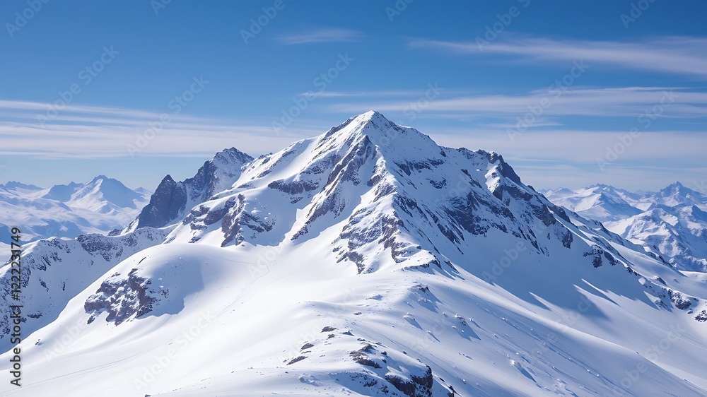 Majestic snow-capped mountain peak in the alps, showcasing a stunning winter landscape under a bright blue sky, perfect for winter sports and travel photography. Majestic snow-capped mountain peak in the alps, showcasing a stunning winter landscape under a bright blue sky, perfect for winter sports and travel photography.