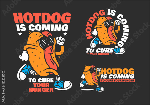 Hot Dog with sunglasses character in 3 different version