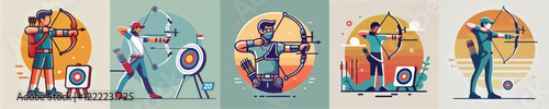 Vector collection of an archery athlete