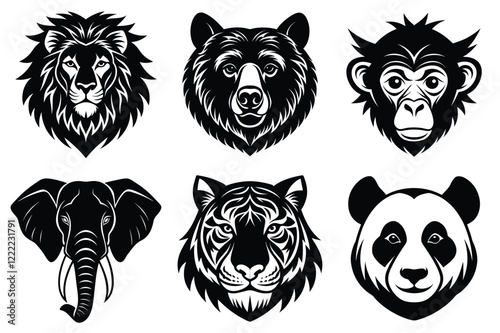 Animal mascot icon set, Wild animal head logo silhouette collection vector illustration photo