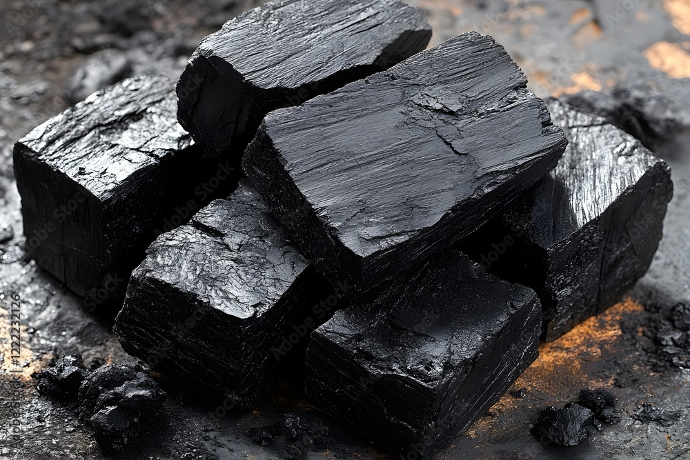 Natural Coal Formation Showcasing Solid Fossil Fuel Resources for Industrial Illustration