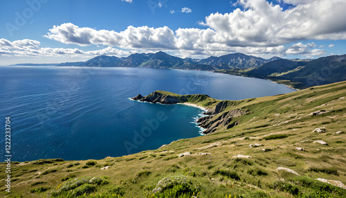 Obraz na płótnie Scenic Coastal Landscape with Mountains w salonie