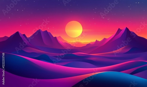 Futuristic Desert Sunset with Surreal Dunes and Silhouetted Mountains, Sci-Fi Aesthetic Landscape, Serene Alien Terrain with Vibrant Sky and Ethereal Light, Dreamlike Horizons and Tranquil Scenes,