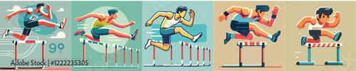 Vector collection of hurdles athletes